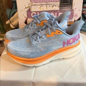 Hoka Light Blue & Orange Women's Running Shoes with Pink Logo